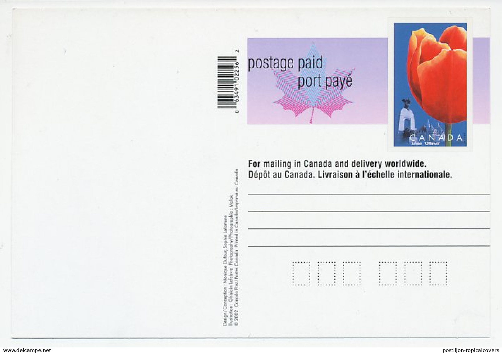 Postal Stationery Canada 2002 Flower - Tulip - Ottawa - Andere & Zonder Classificatie