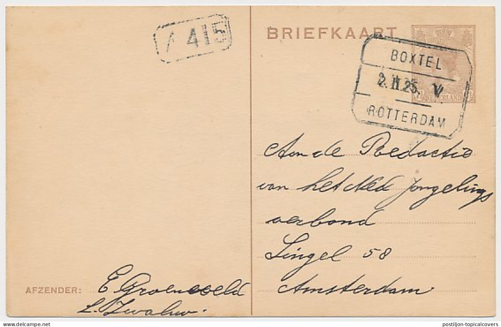 Treinblokstempel : Boxtel - Rotterdam V 1925 ( Lage Zwaluwe ) - Unclassified