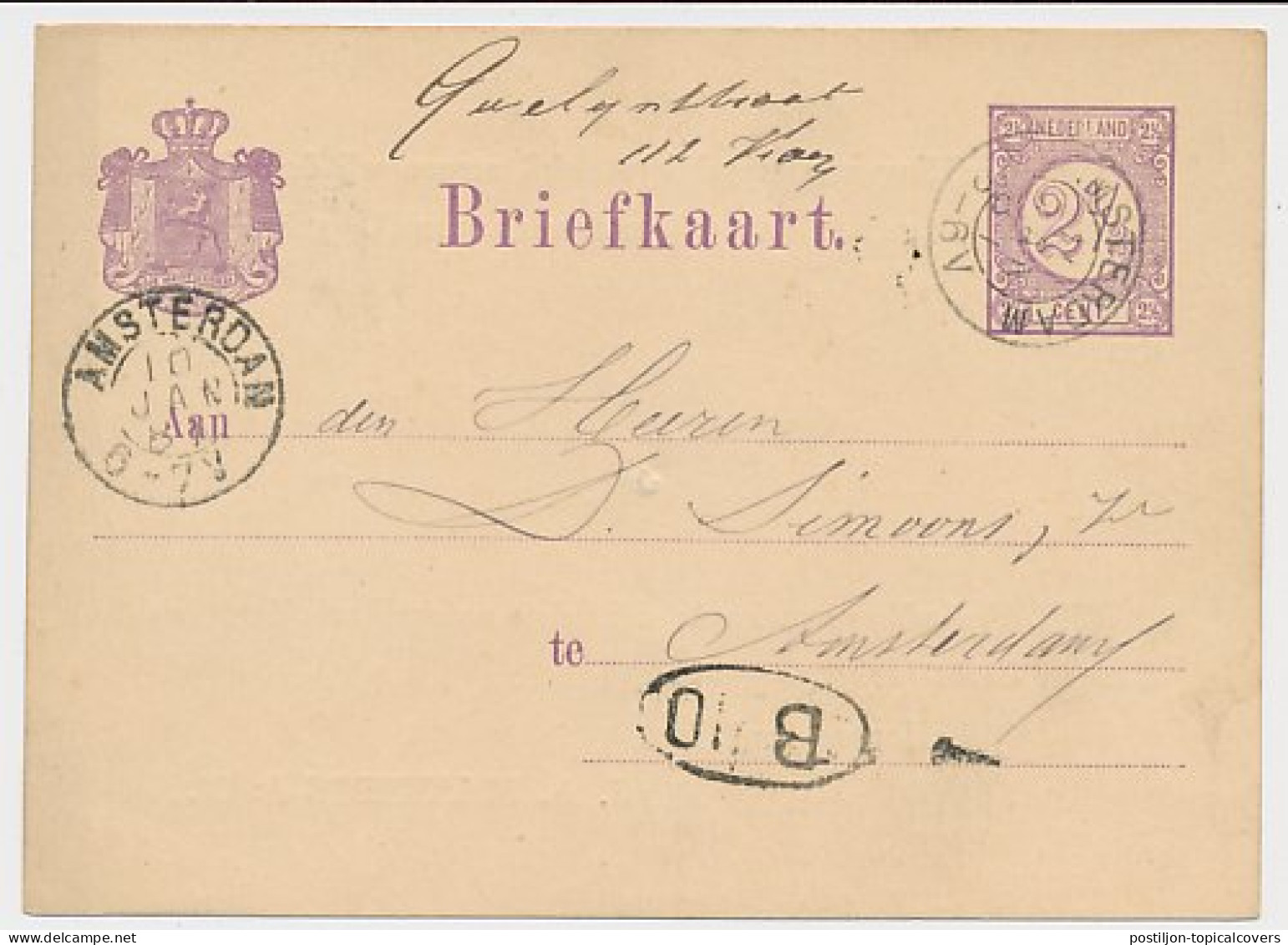 Briefkaart G. 18 Particulier Bedrukt Locaal Te Amsterdam 1881 - Postal Stationery