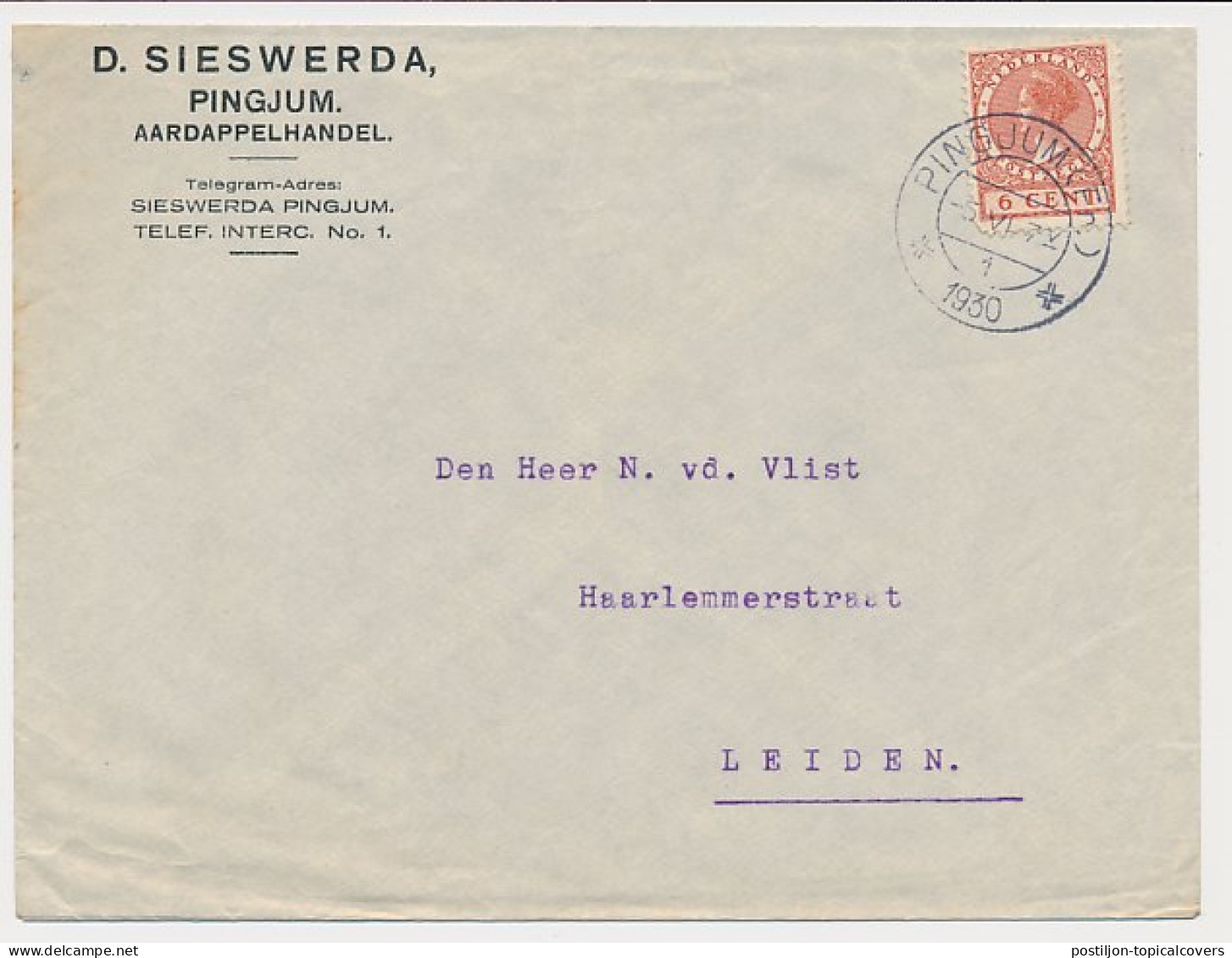 Firma Envelop Pingjum 1930 - Aardappelhandel - Ohne Zuordnung