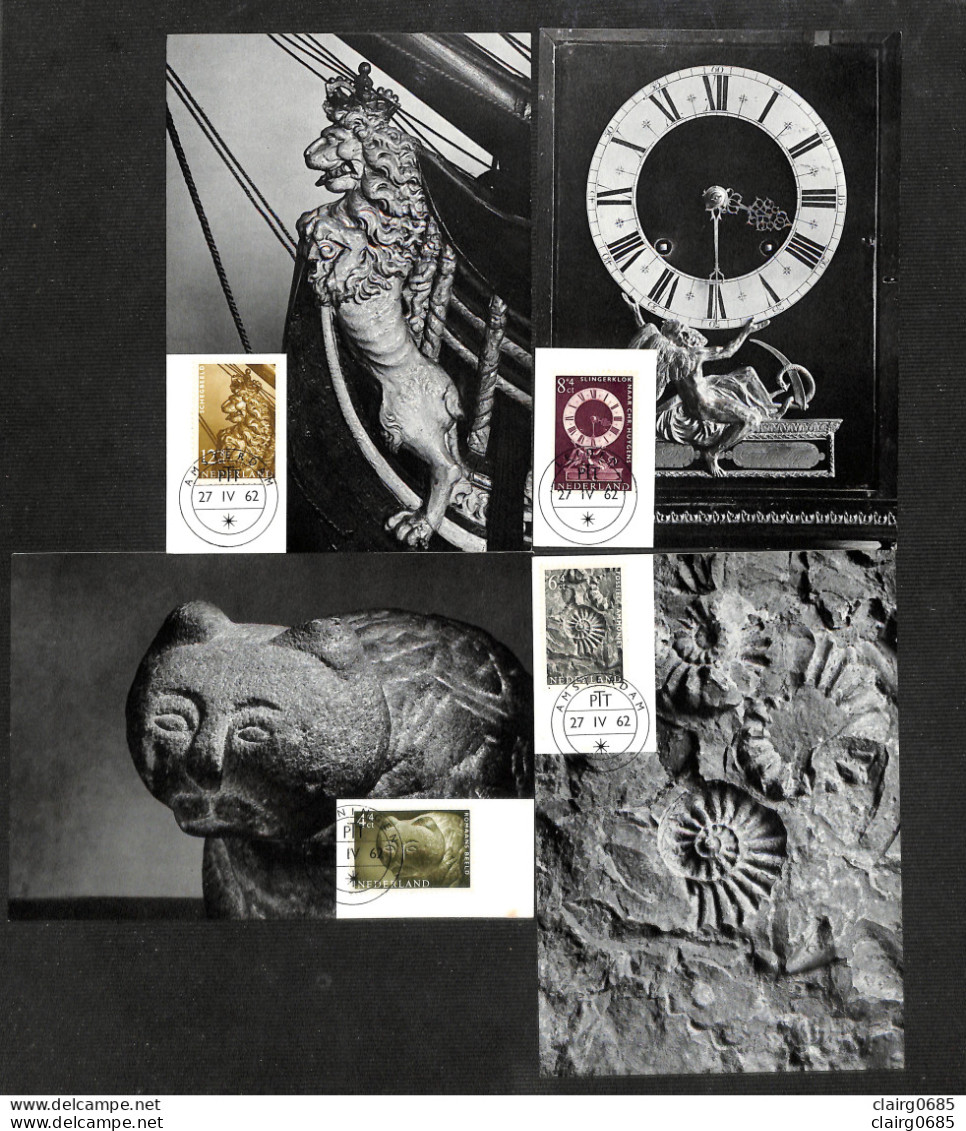 PAYS-BAS - NEDERLAND - 4 Cartes MAXIMUM 1962 - SCHEGBEELD - SLINGERKLOK - ROMAANSE KAT - FOSSIEL - AMMONIET - Cartes-Maximum (CM)