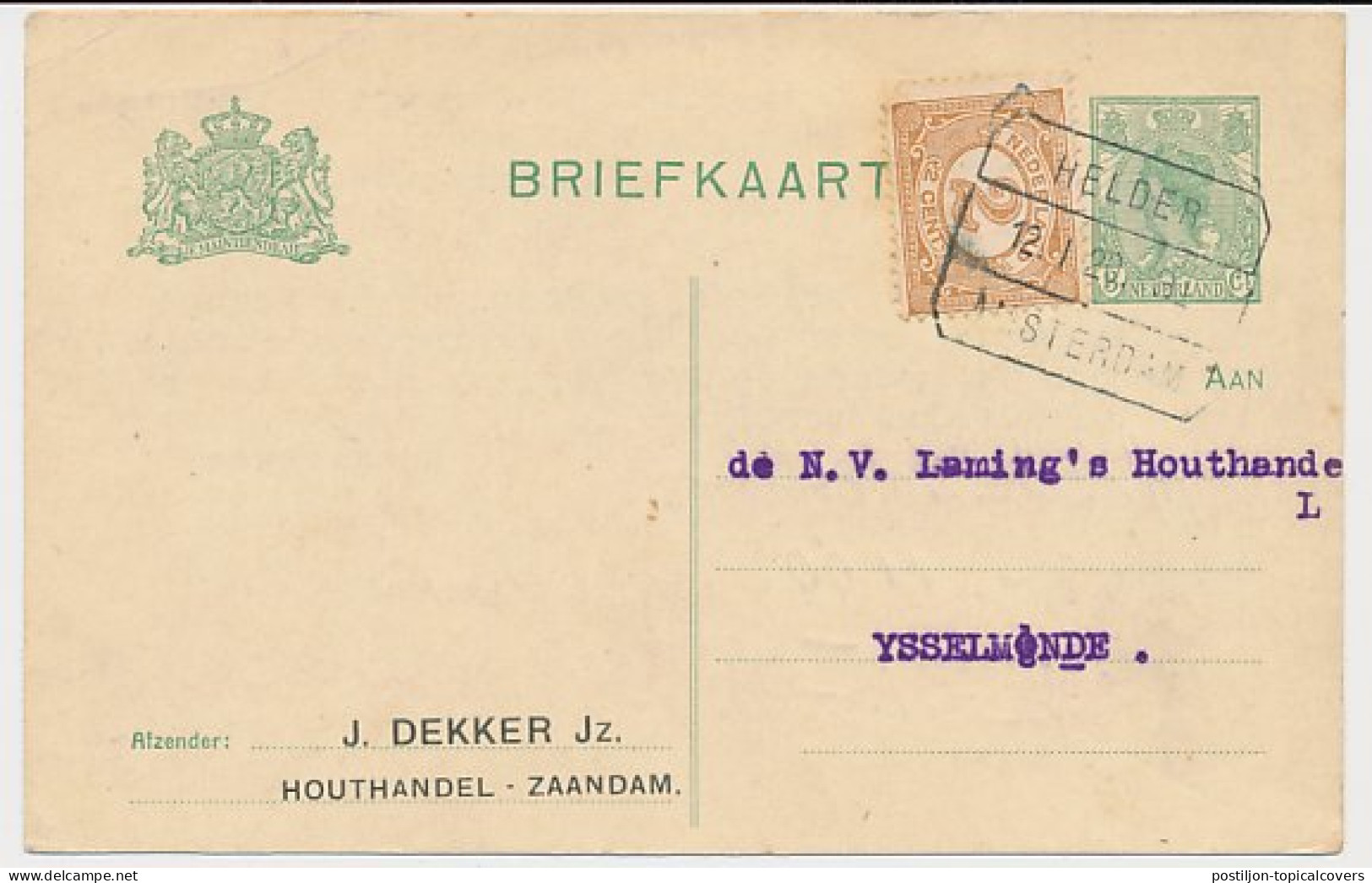 Treinblokstempel : Helder - Amsterdam B1 1920 ( Zaandam ) - Unclassified