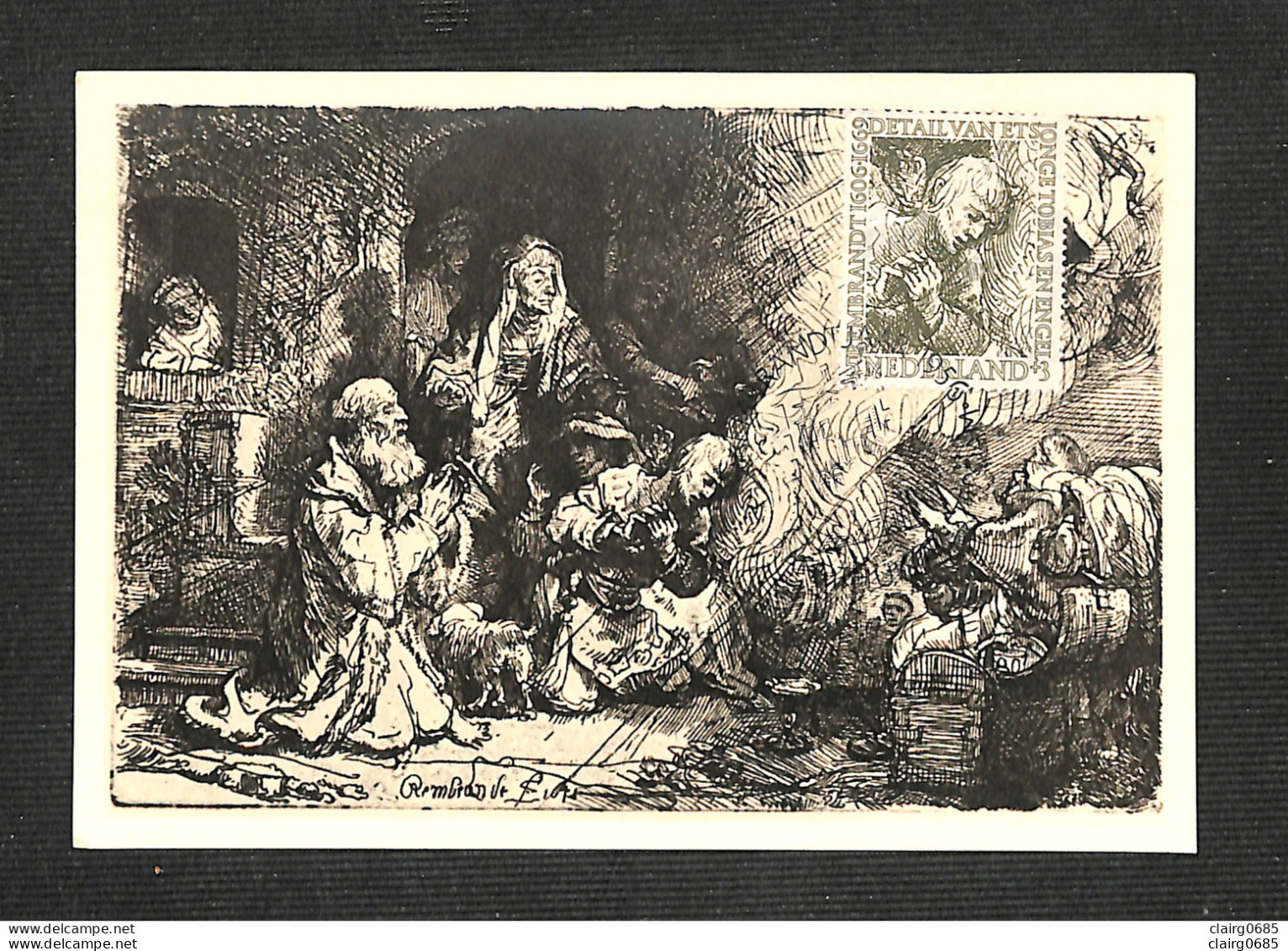 PAYS-BAS - NEDERLAND - Carte MAXIMUM 1956 - Biddende Tobias Met Zijn Familie - Rembrandt - Maximumkarten (MC)