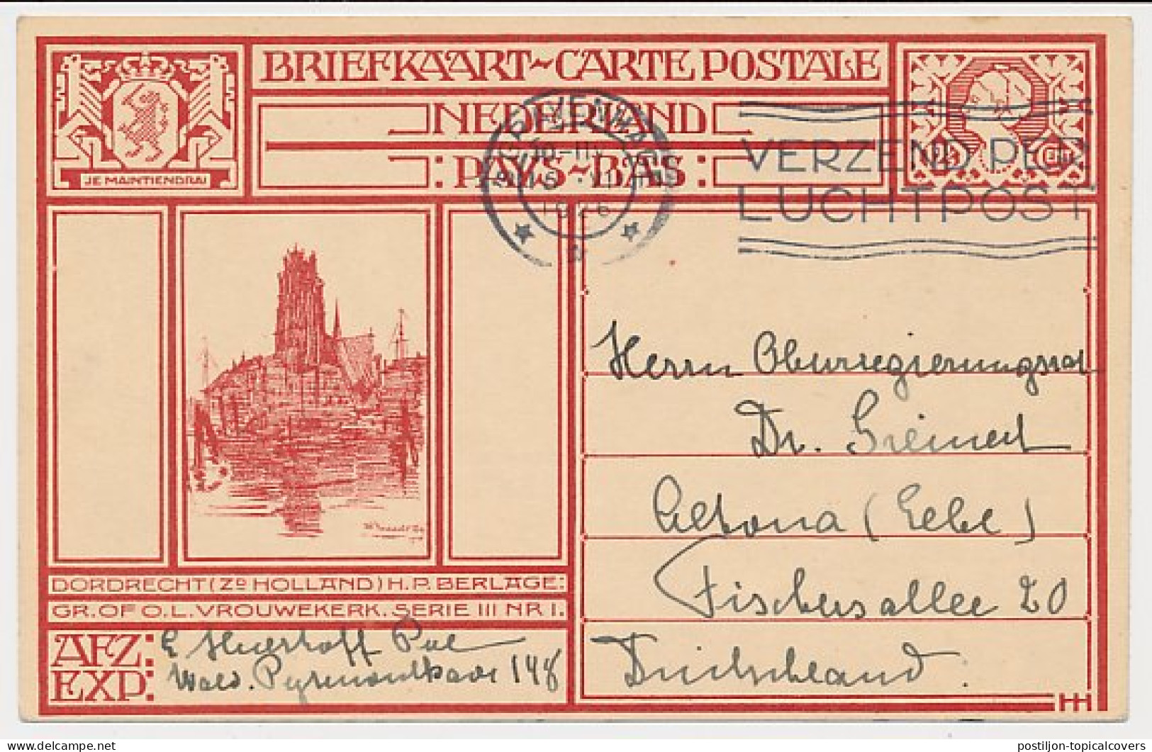 Briefkaart G. 199 D ( Dordrecht ) S Gravenhage - Duitsland 1926 - Entiers Postaux