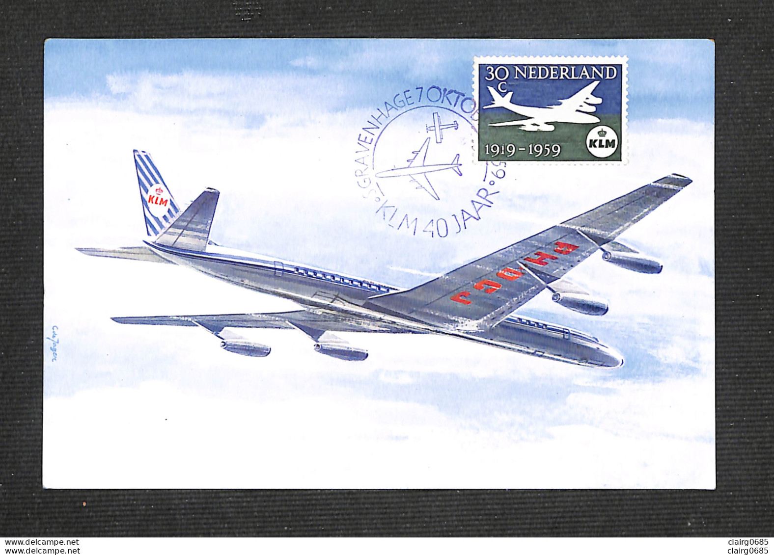 PAYS-BAS - NEDERLAND - Carte MAXIMUM 1959 - KLM 40 Jahre - Cartoline Maximum