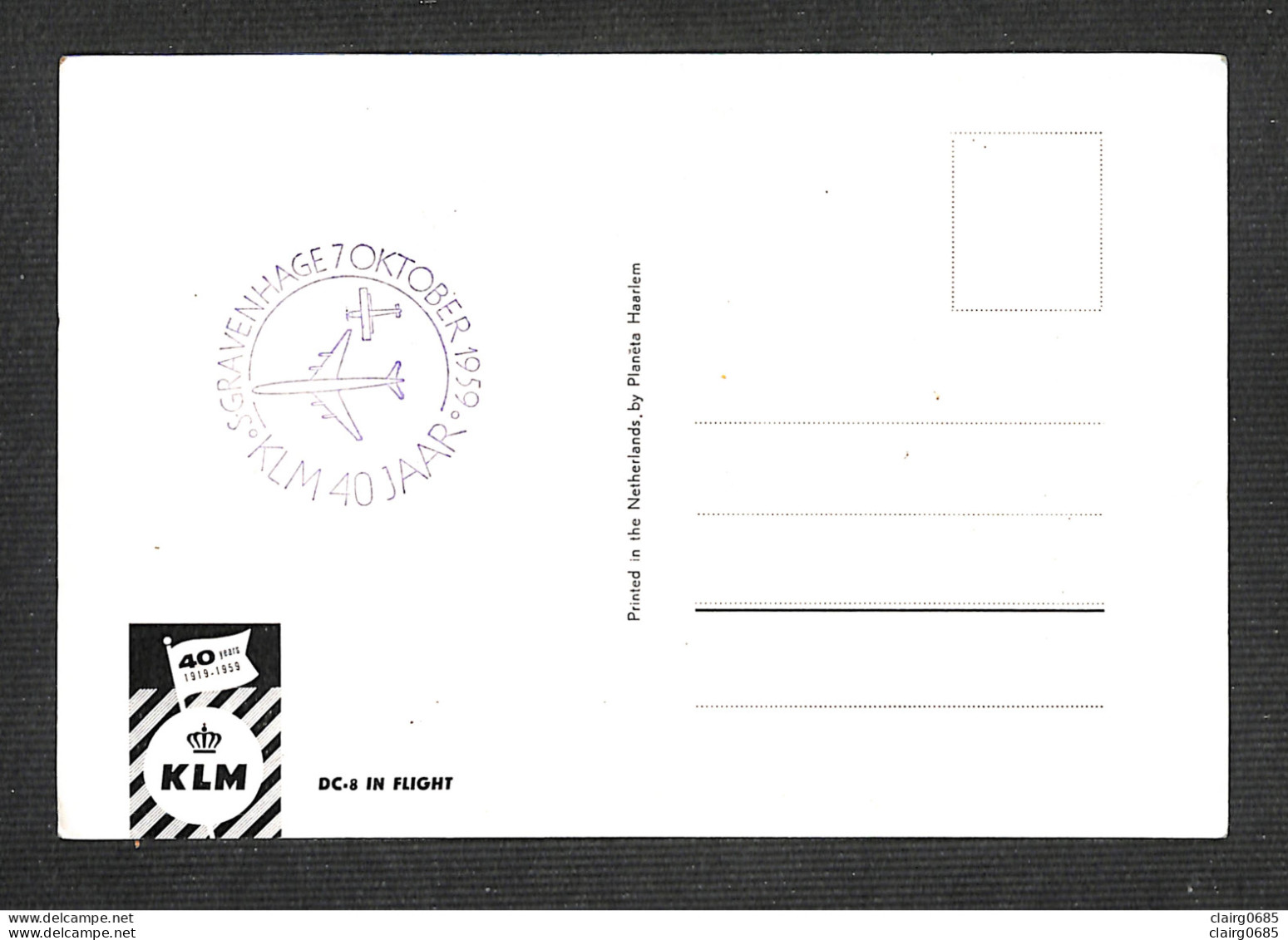 PAYS-BAS - NEDERLAND - Carte MAXIMUM 1959 - KLM 40 Jahre - Cartes-Maximum (CM)