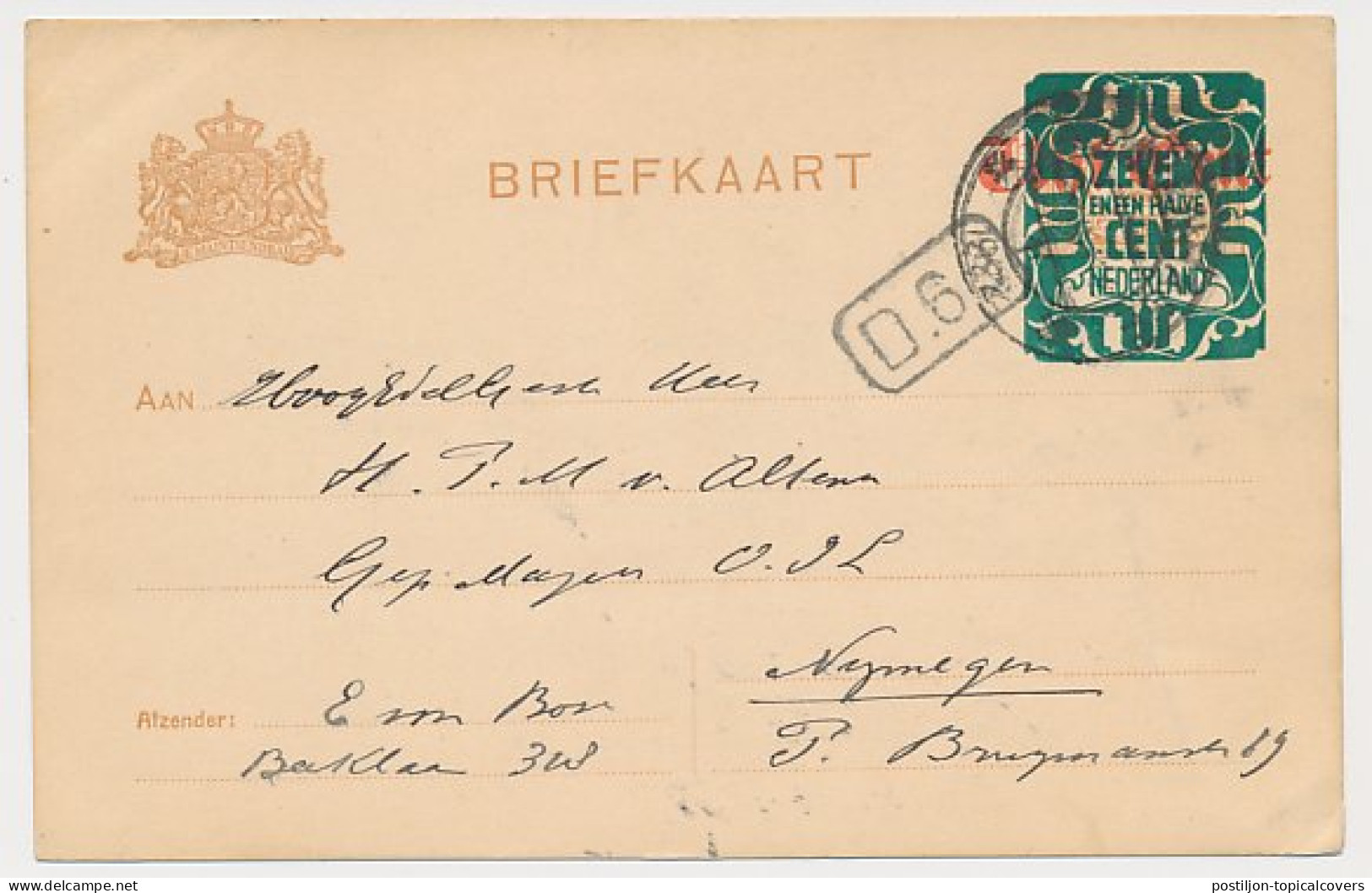 Briefkaart G. 176 A II S Gravenhage - Nijmegen 1922 - Postwaardestukken