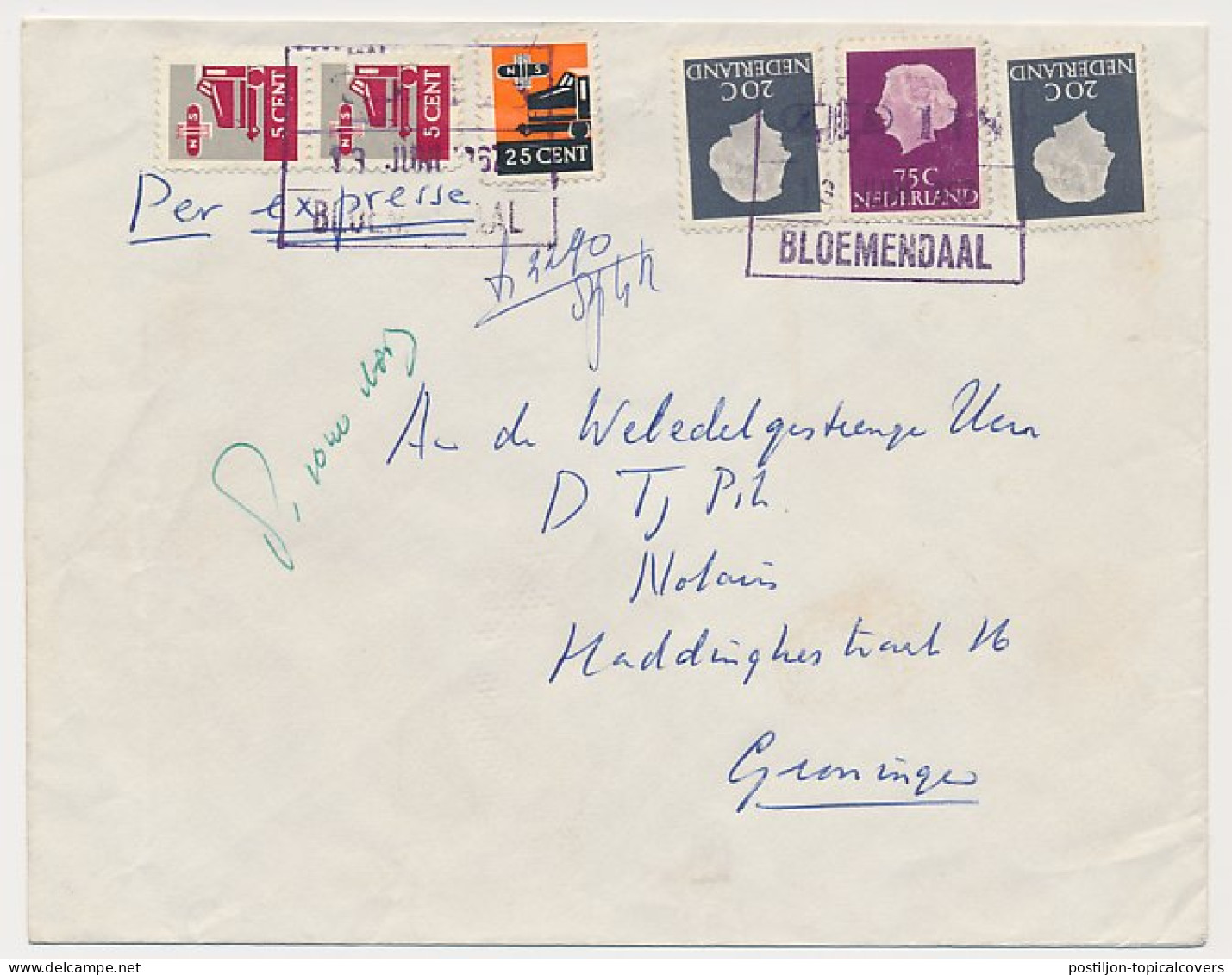 Expresse Treinbrief Bloemendaal - Groningen 1967 - Ohne Zuordnung