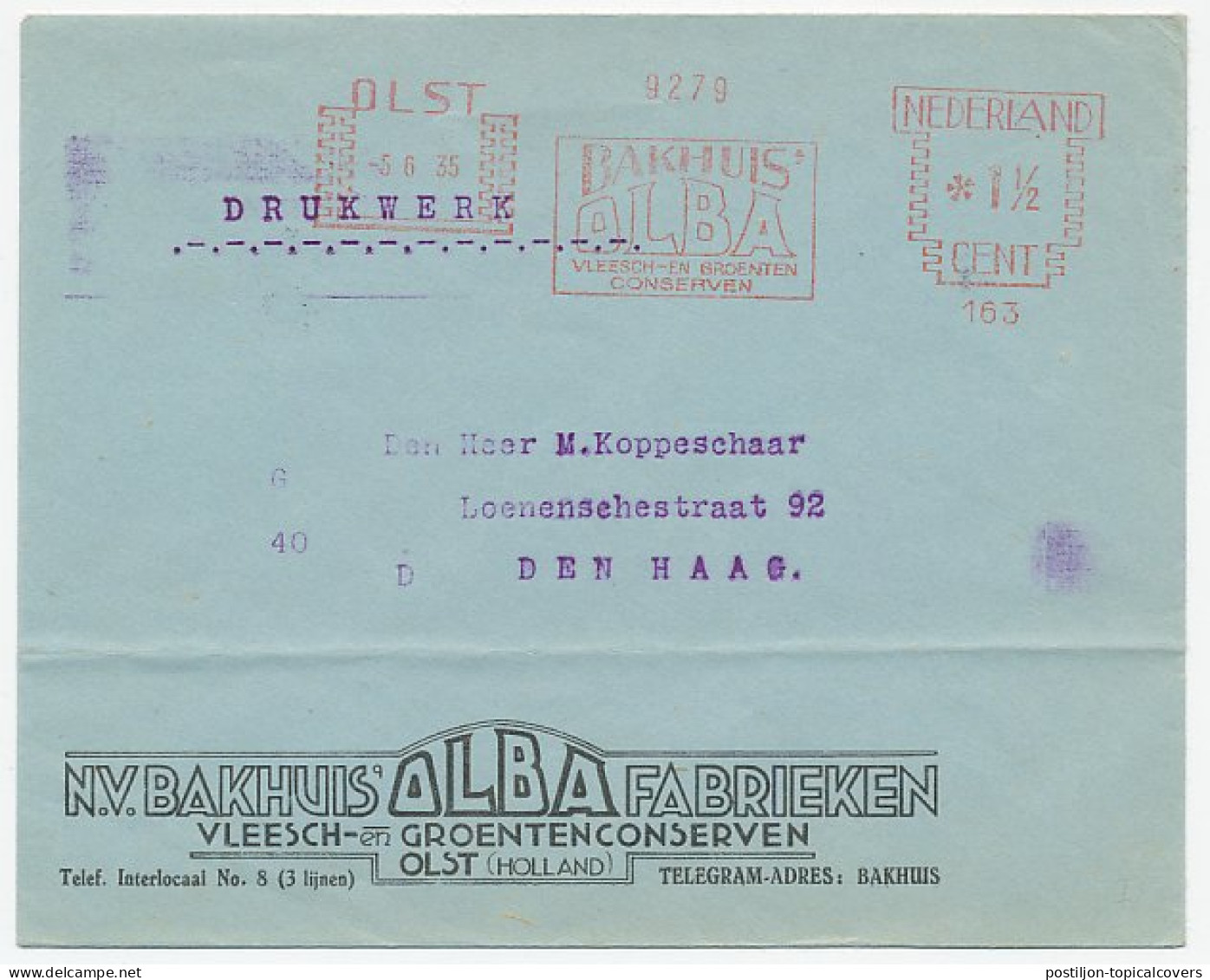 Firma Envelop Olst 1935 - Vlees- En Groentenconserven - Non Classés