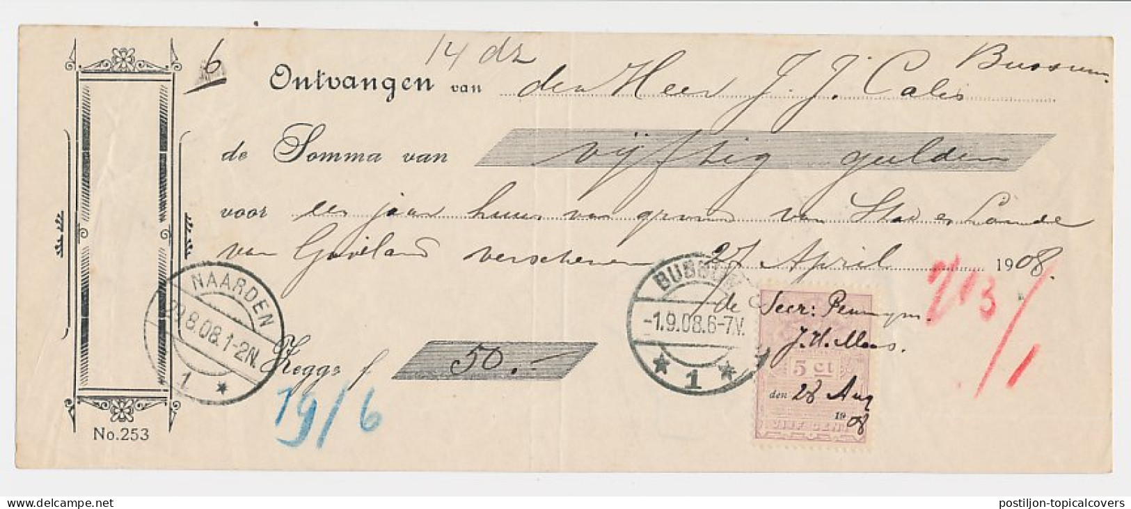Naarden - Bussum 1908 - Kwitantie - Unclassified