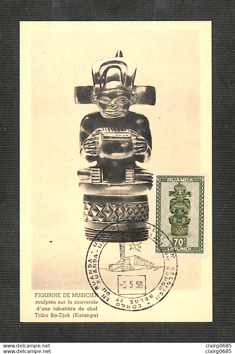 RUANDA-URUNDI - Carte MAXIMUM 1958 - FIGURINE DE MUSICIEN Sculptée Sur Le Couvercle D'une Tabatière De Chef - RARE - Autres & Non Classés