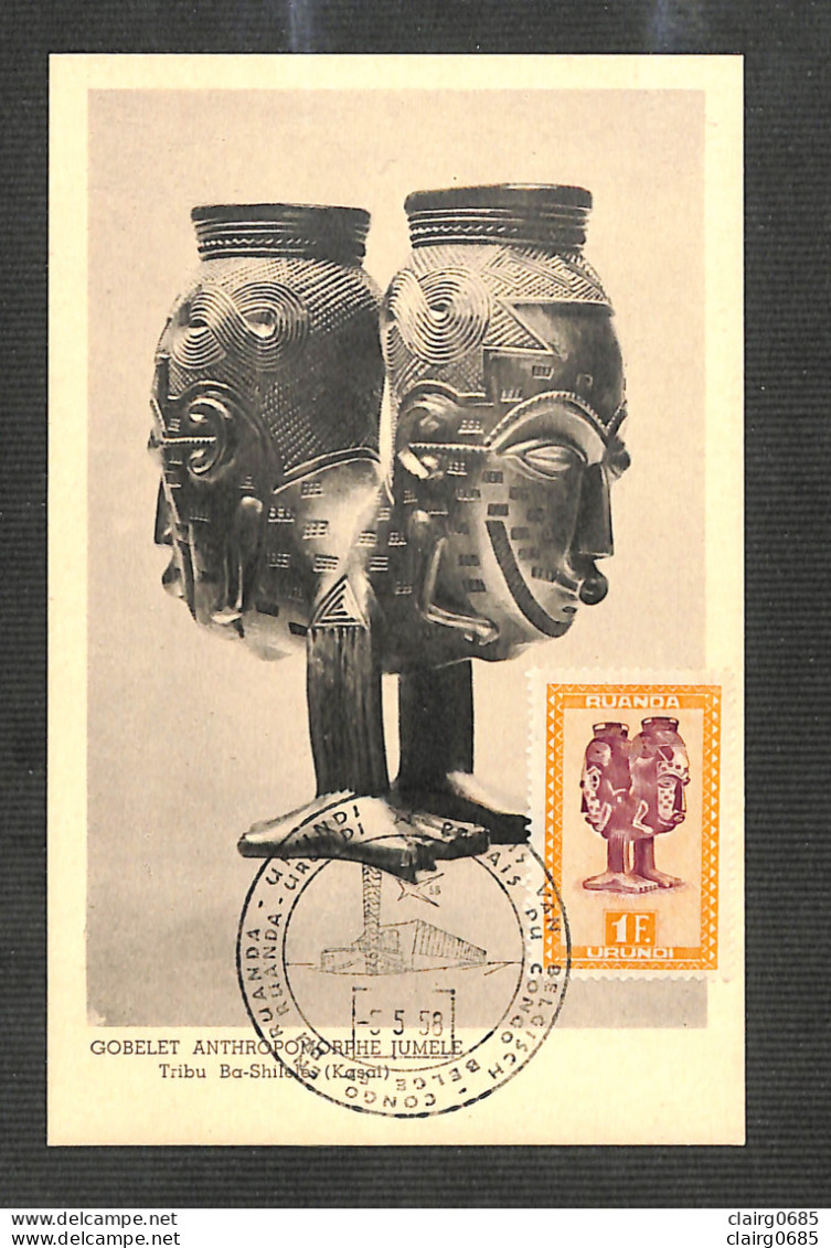 RUANDA-URUNDI - Carte MAXIMUM 1958 - GOBELET ANTHROPOMORPHE JUMELÉ - Tribu Ba-Shilele (kasai) - RARE - Sonstige & Ohne Zuordnung