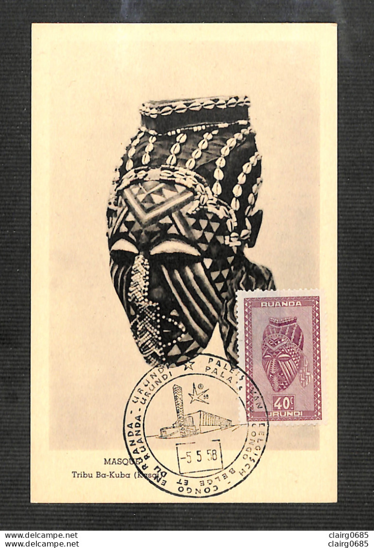 RUANDA-URUNDI - Carte MAXIMUM 1958 - MASQUE Tribu Ba-Kuba (Kasa) - RARE - Sonstige & Ohne Zuordnung