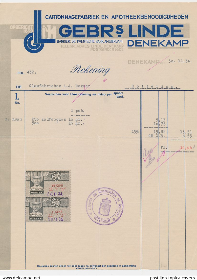 Omzetbelasting 5 CENT / 50 CENT - Denekamp 1934 - Revenue Stamps