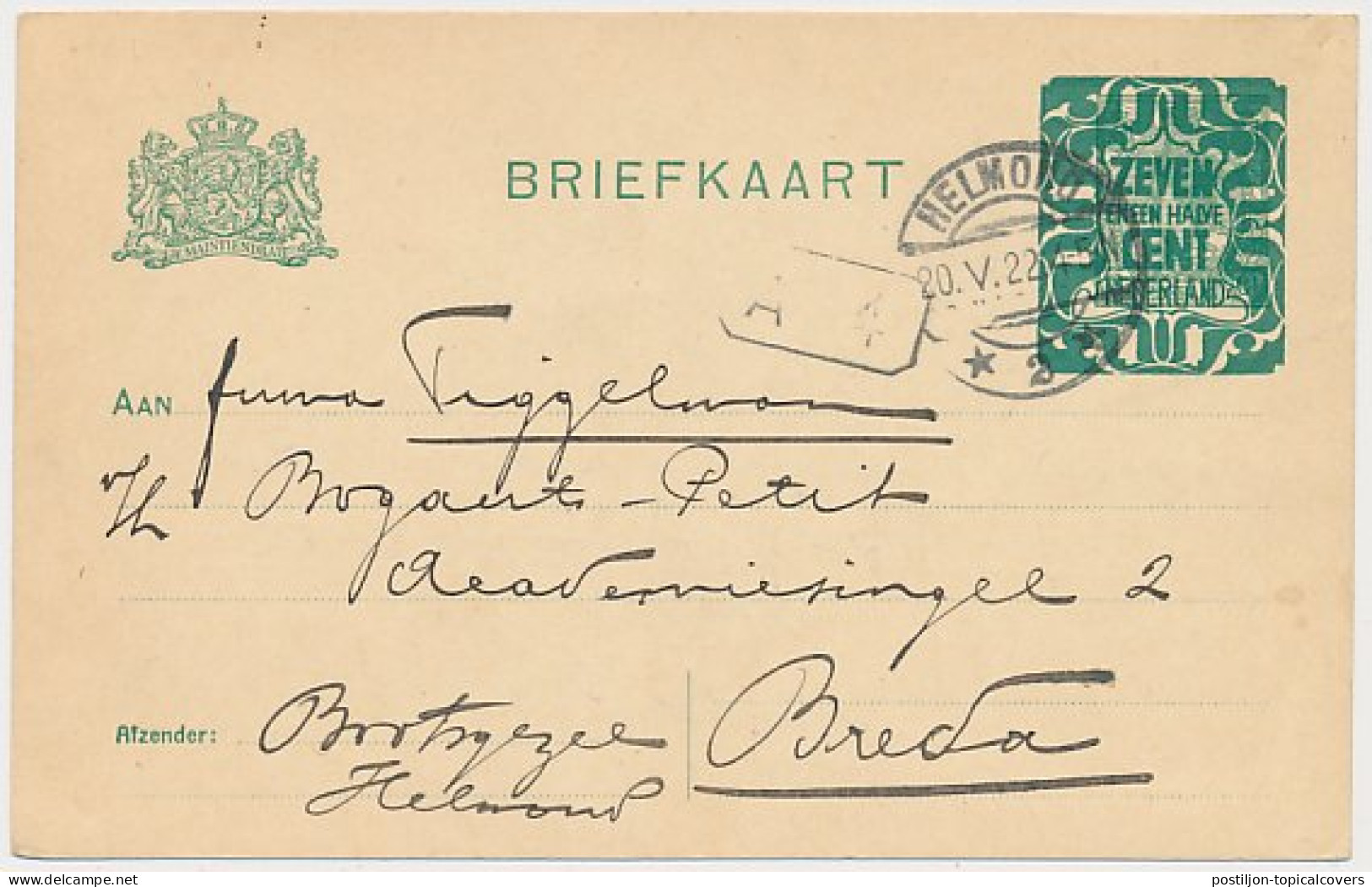 Briefkaart G. 169 II Helmond - Breda 1922 - Postal Stationery