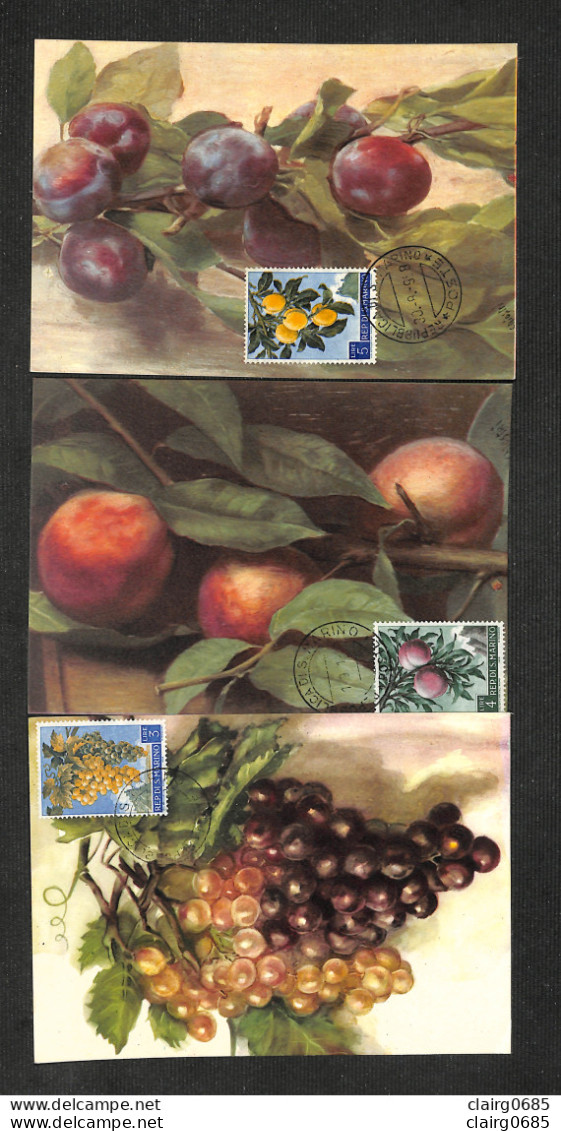SAINT-MARIN - SAN MARINO - 3 Cartes MAXIMUM 1958 - Fruits - Autres & Non Classés