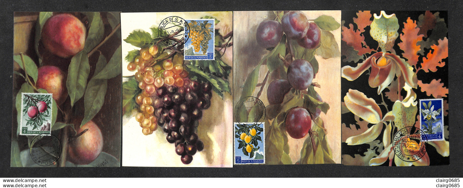 SAINT-MARIN - SAN MARINO - 4 Cartes MAXIMUM 1958 - Fruits - Altri & Non Classificati