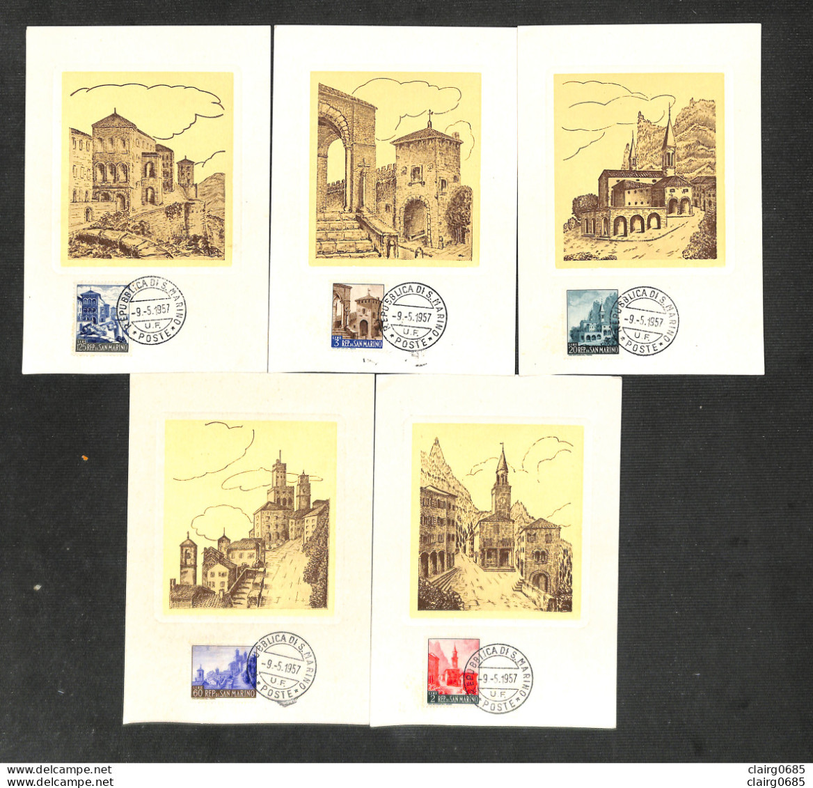 SAINT-MARIN - SAN MARINO - 5 Cartes MAXIMUM 1957 - Sites Et Monuments - Andere & Zonder Classificatie