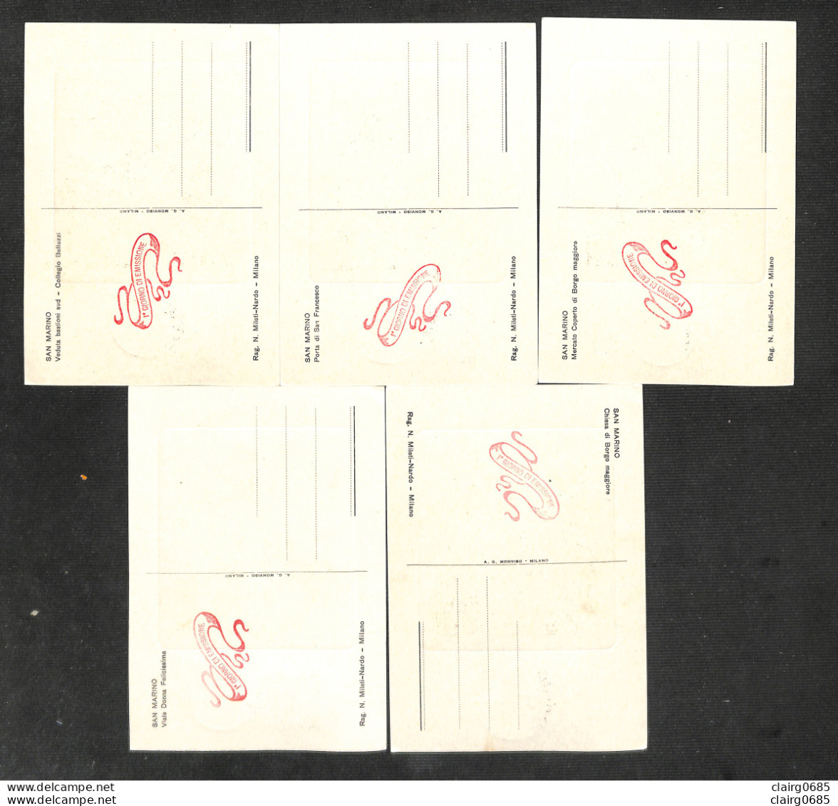 SAINT-MARIN - SAN MARINO - 5 Cartes MAXIMUM 1957 - Sites Et Monuments - Sonstige & Ohne Zuordnung