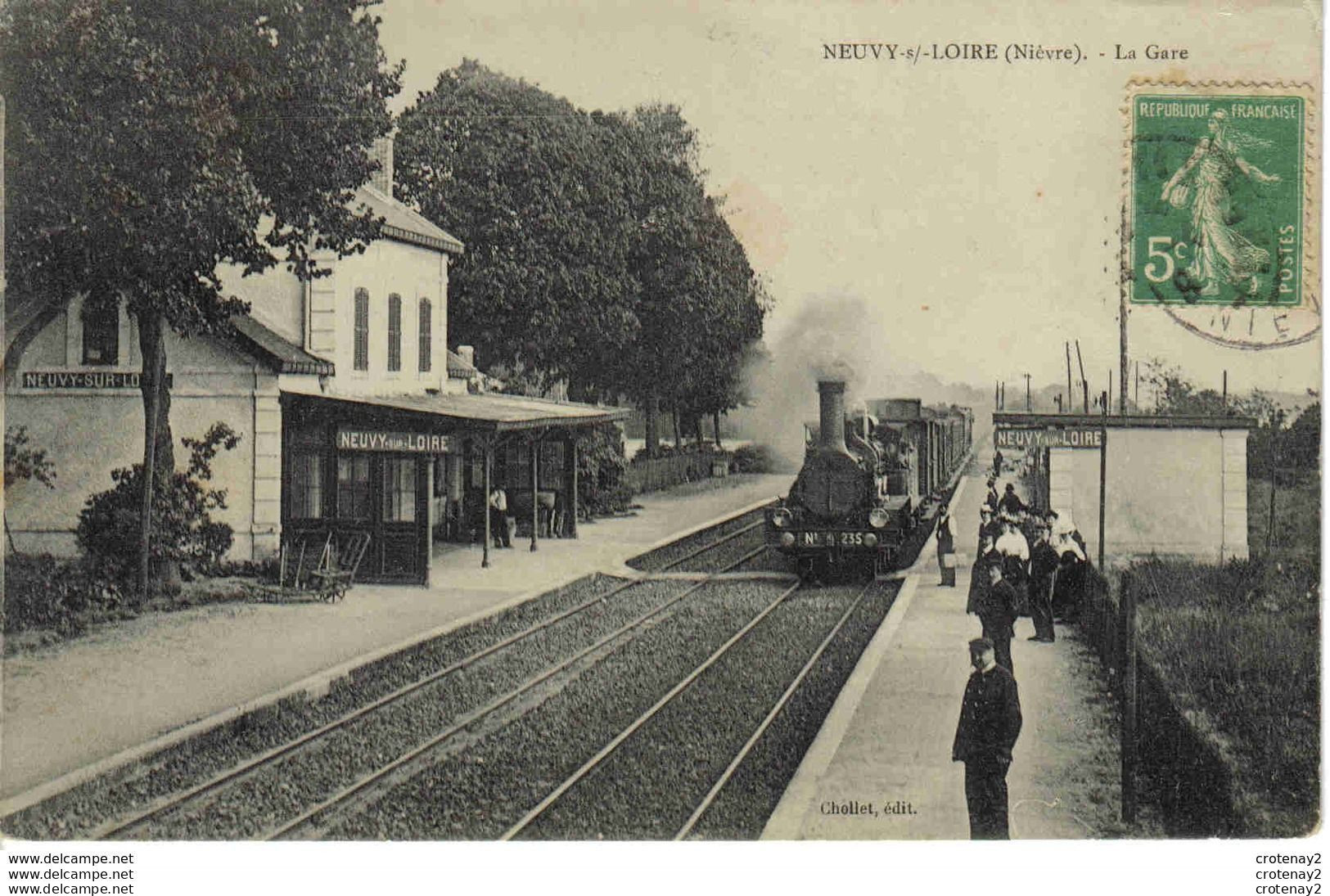 58 NEUVY SUR LOIRE Vers Cosne La GARE En 1908 VOIR 3 ZOOMS Train Locomotive à Vapeur N°235 Chef De Gare - Cosne Cours Sur Loire