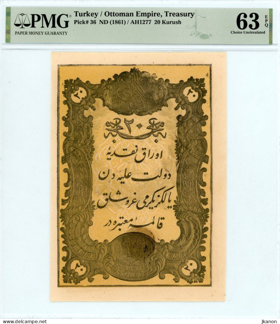 Turkey - 1861 20 Kurush, PMG 63 EPQ Top Pop - Turkey