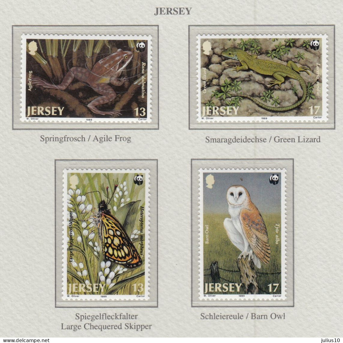 JERSEY 1989 WWF Frog, Owl, Birds, Reptiles, Butterflies Mi 480-483 MNH(**) Fauna 764 - Neufs