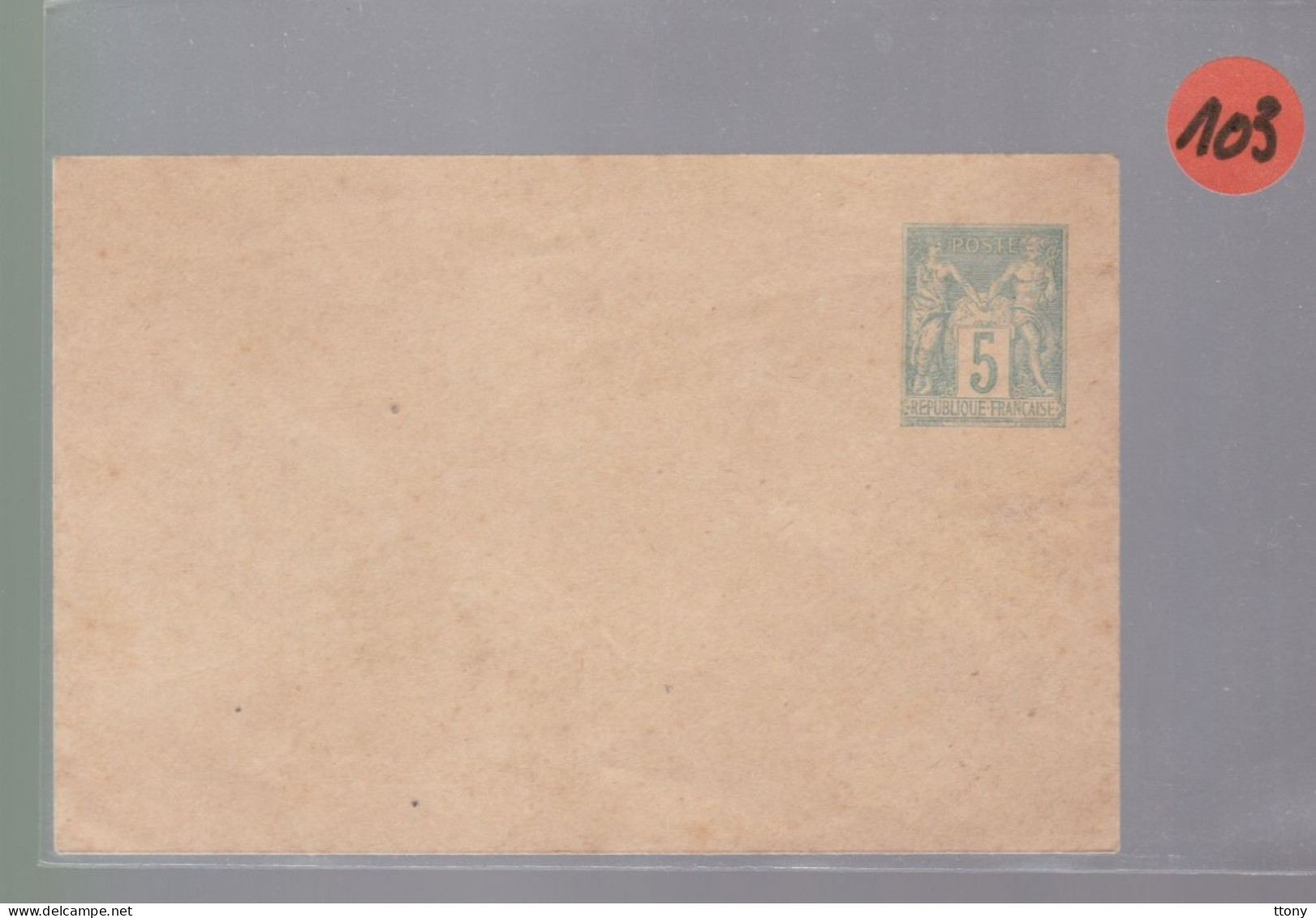 Entier Postal   5c  Vert    Type Sage   Sur Enveloppe  Non Circulée - 1877-1920: Période Semi Moderne