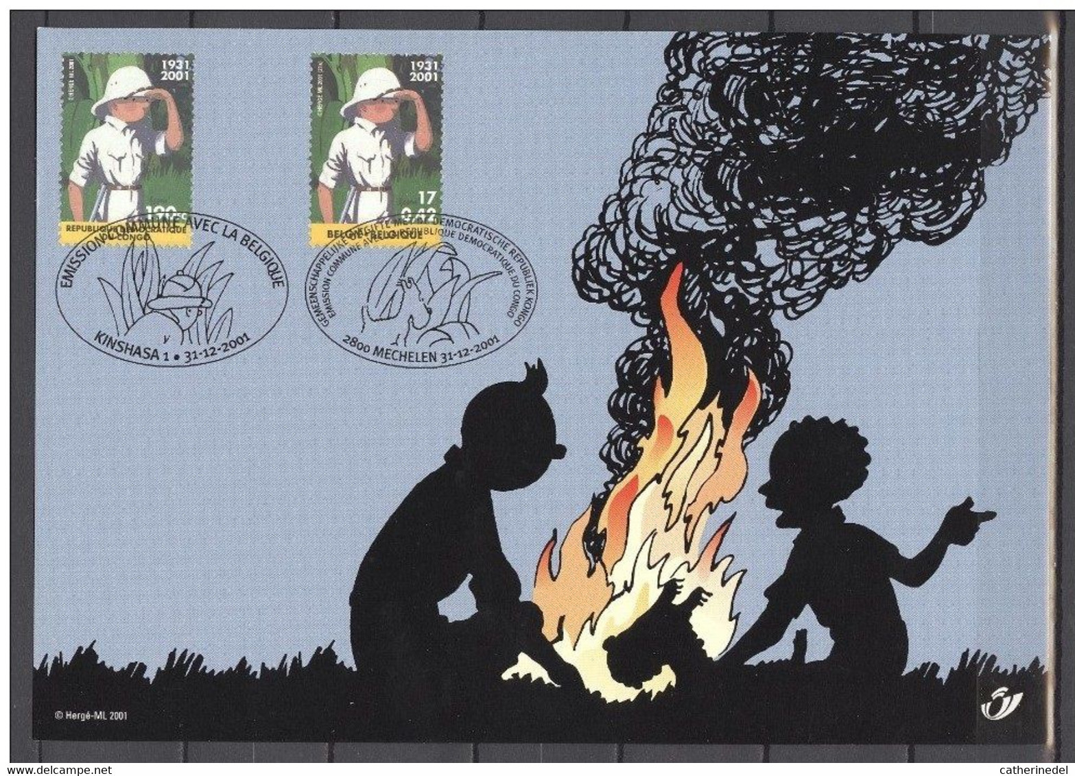 Année 2001 : Carte Souvenir 3048HK - Tintin Au Congo - Souvenir Cards - Joint Issues [HK]
