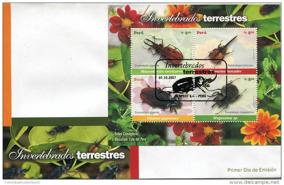 Lote P2007-8F, Peru, 2007, SPD-FDC, Invertebrados Terrestres, Coleópteros, Terrestrial Invertebrates, Coleopters - Perù