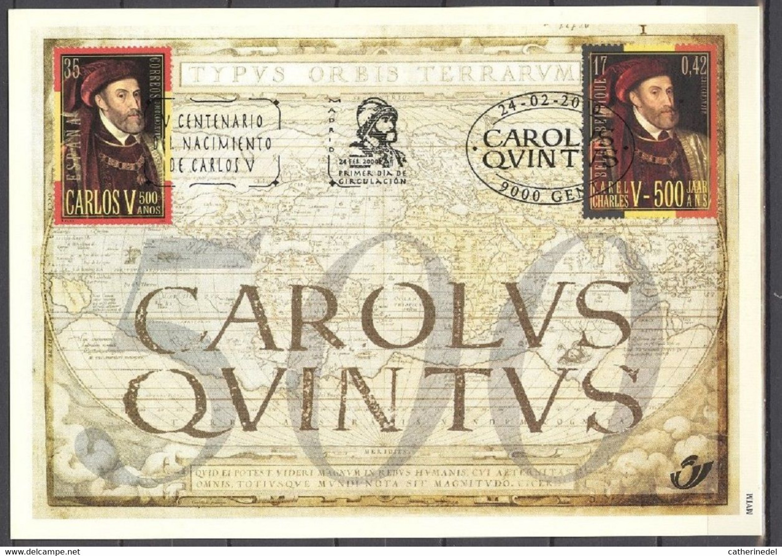 Année 2000 - Carte Souvenir 2887HK - 500e Anniversaire De La Naissance De Charles Quint - Souvenir Cards - Joint Issues [HK]