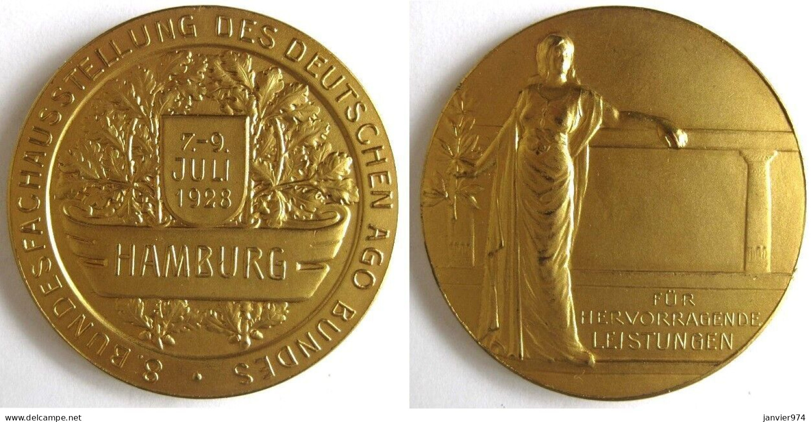 Médaille En Bronze Dorée Für Hervorragende Leistungen Hamburg 1928, Pour Les Réalisations Exceptionnelles - Sonstige & Ohne Zuordnung