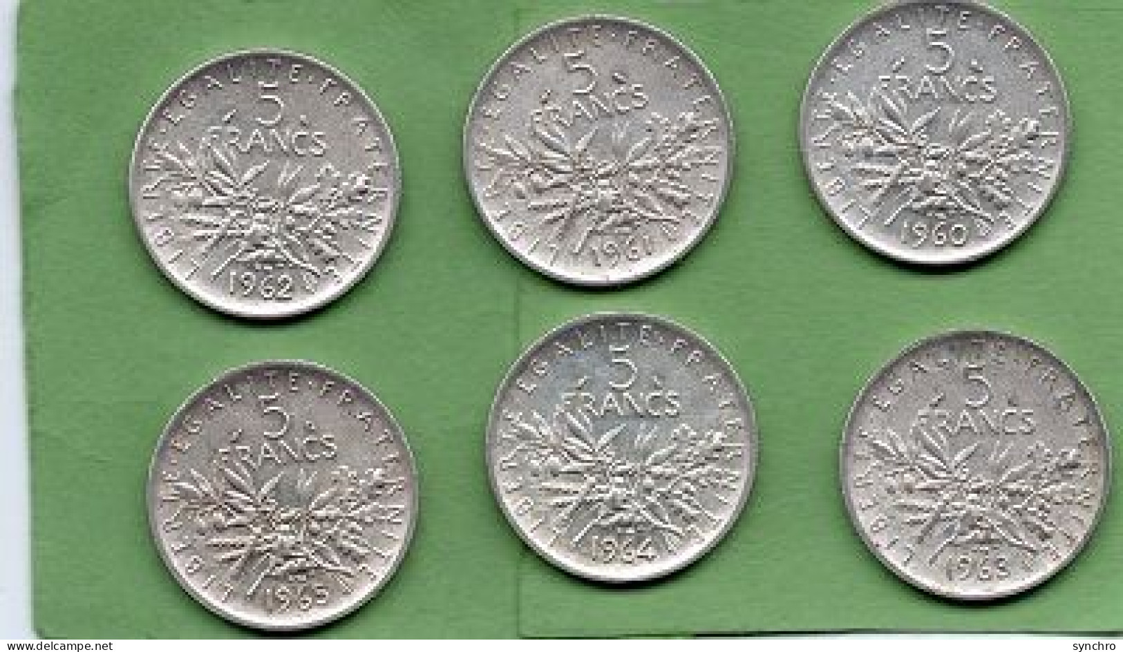6 Pieces 5 Francs Argent  1960 - 61 -62 63 64 65 - 5 Centimes