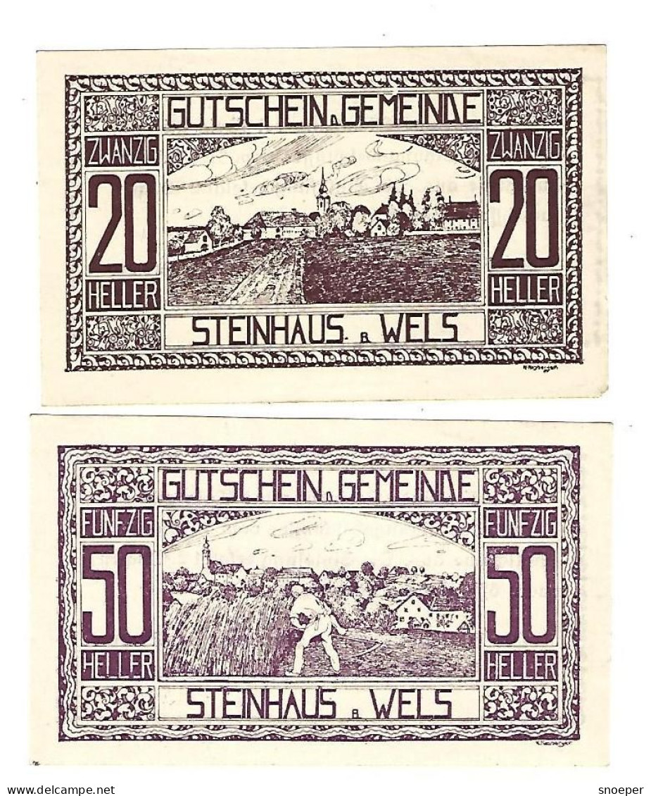 **Austria Notgeld Steinhaus Bei Wels 20+50 Heller  1030.1a - Oesterreich