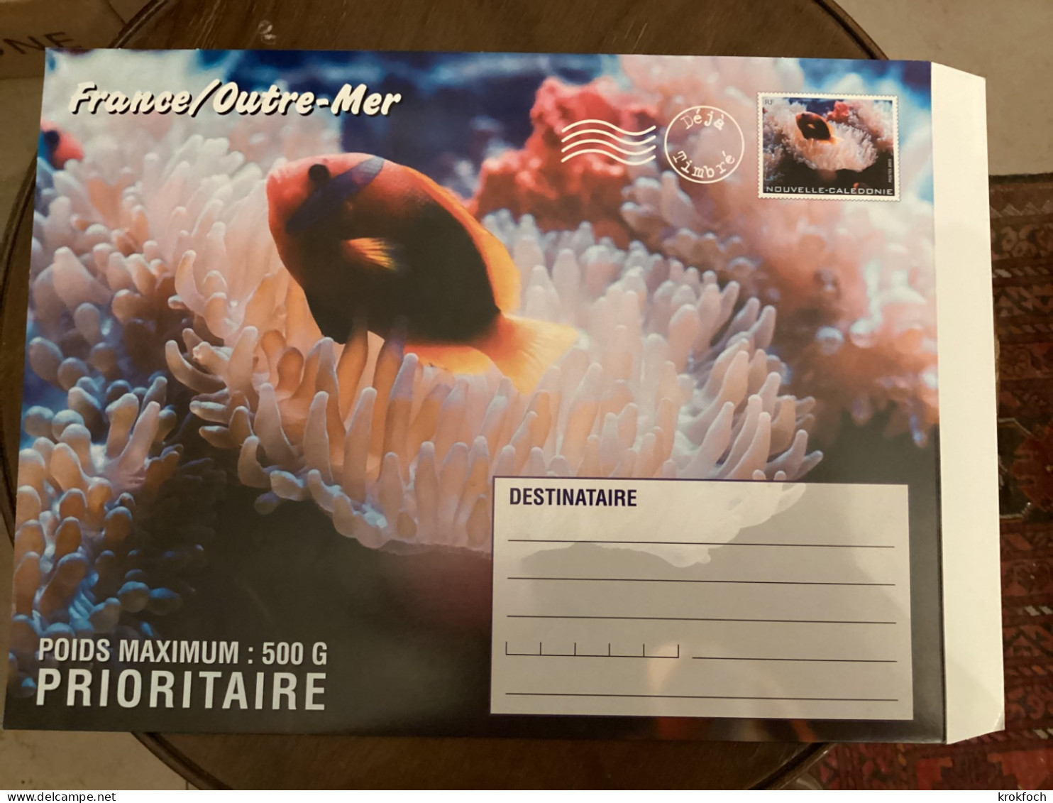 Pochette Entier Postal 500 Grammes - Calédonie - Poisson Et Anémone De Mer - 32,5 X 24,5 Cm - Interi Postali