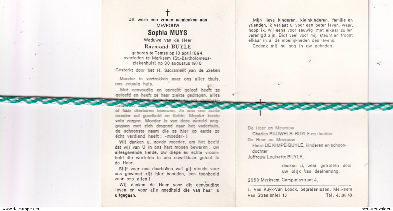 Sophie Muys-Buyle, Temse 1894, Merksem 1976 - Obituary Notices