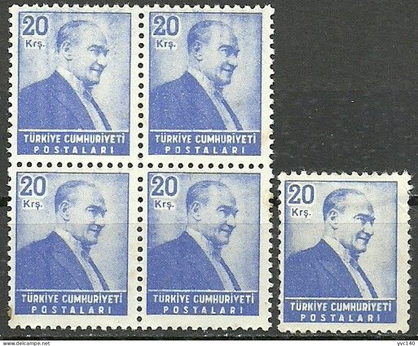 Turkey; 1955 Regular Stamp 20 K. "Sloppy Print" - Ongebruikt