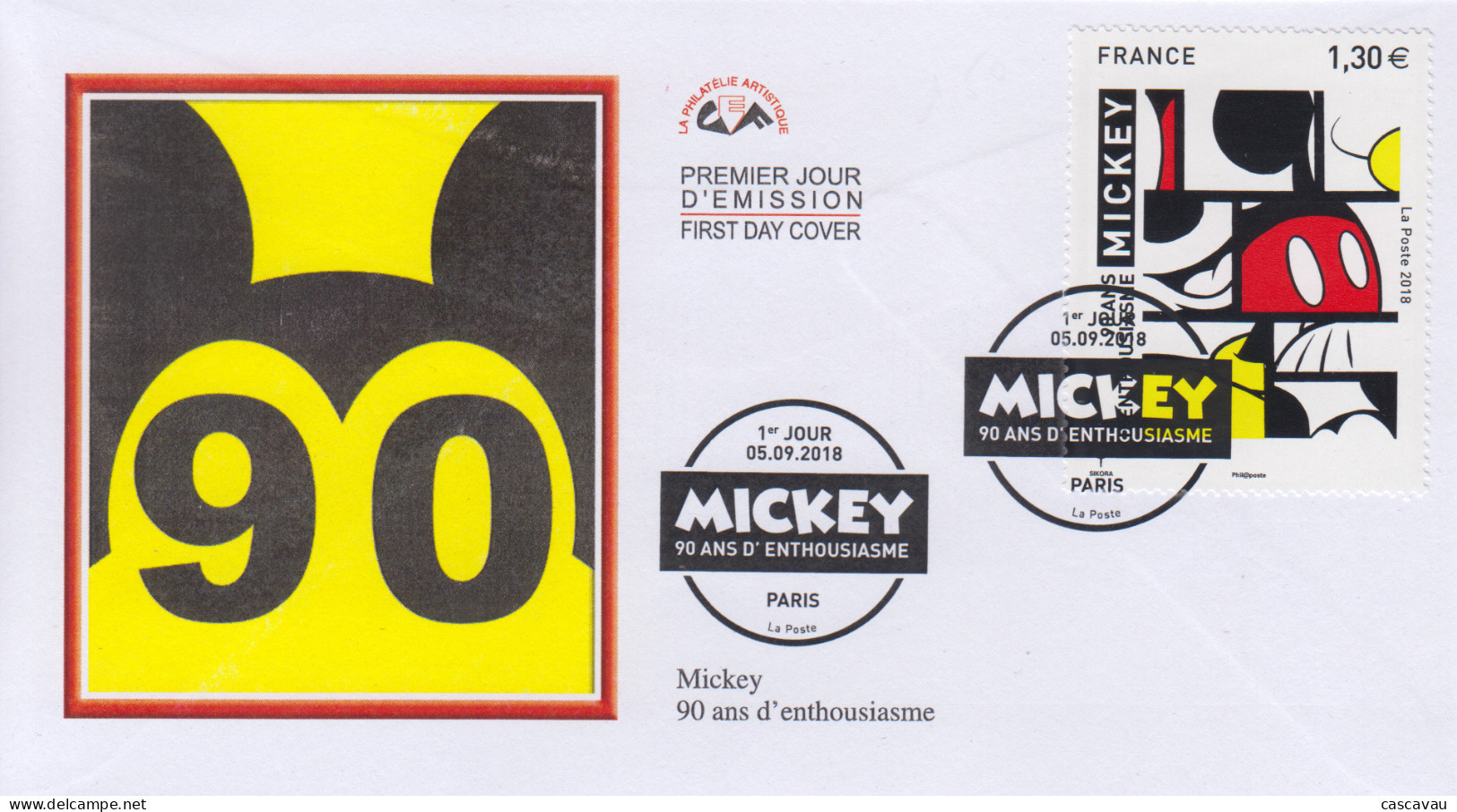 Enveloppe  FDC   1er  Jour   FRANCE    Walt  DISNEY  :  MICKEY    90  Ans  D' Enthousiasme    2018 - 2010-2019