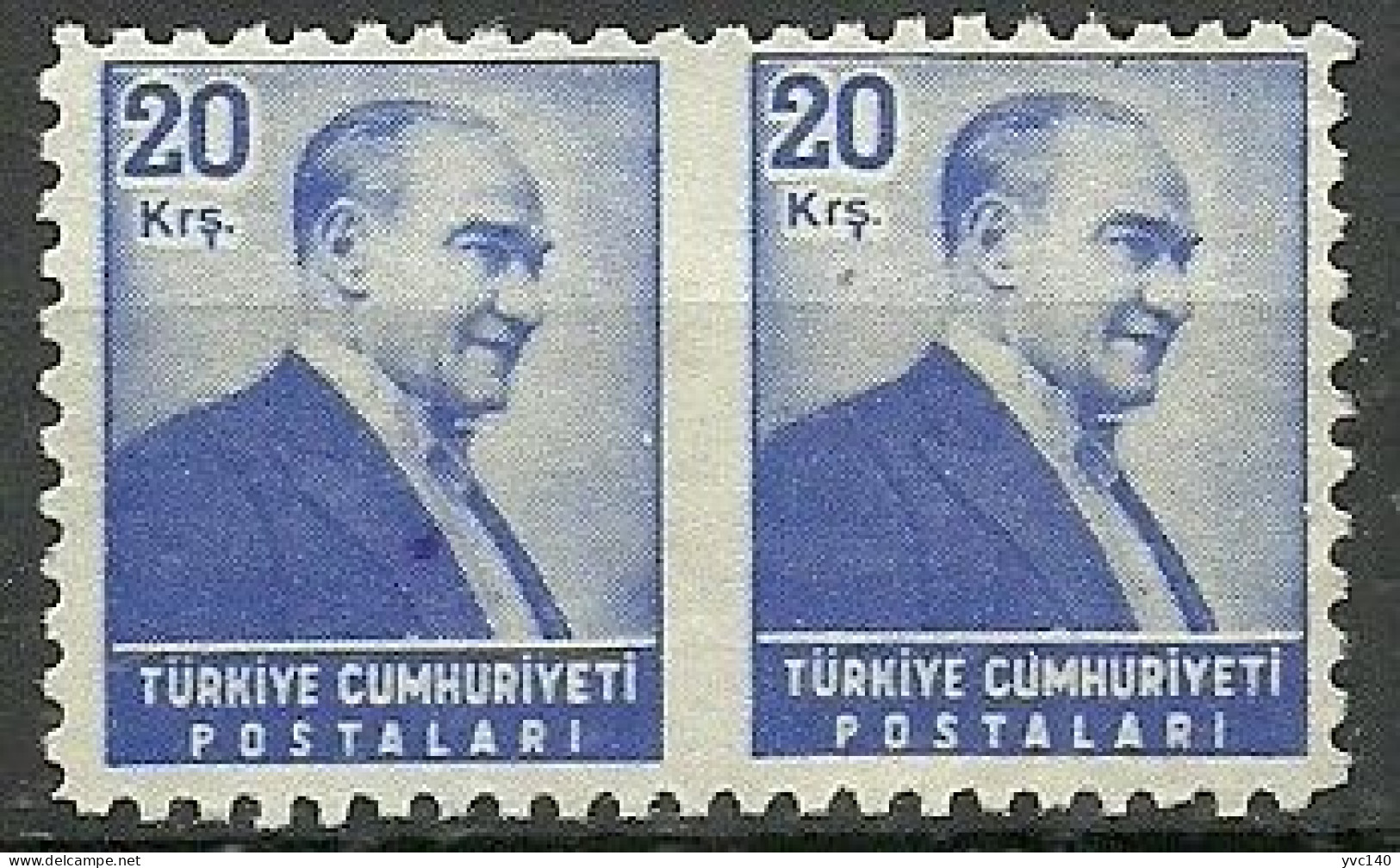 Turkey; 1955 Regular Stamp 20 K. ERROR "Partially Imperforate" - Unused Stamps