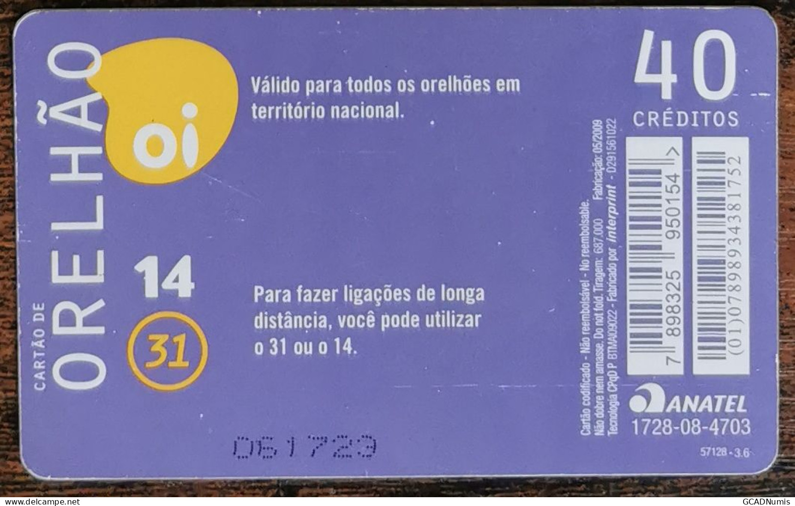 Carte De Recharge - A Oi É A Favor Da Liberdade Brésil - Télécarte ~44 - Brazilië