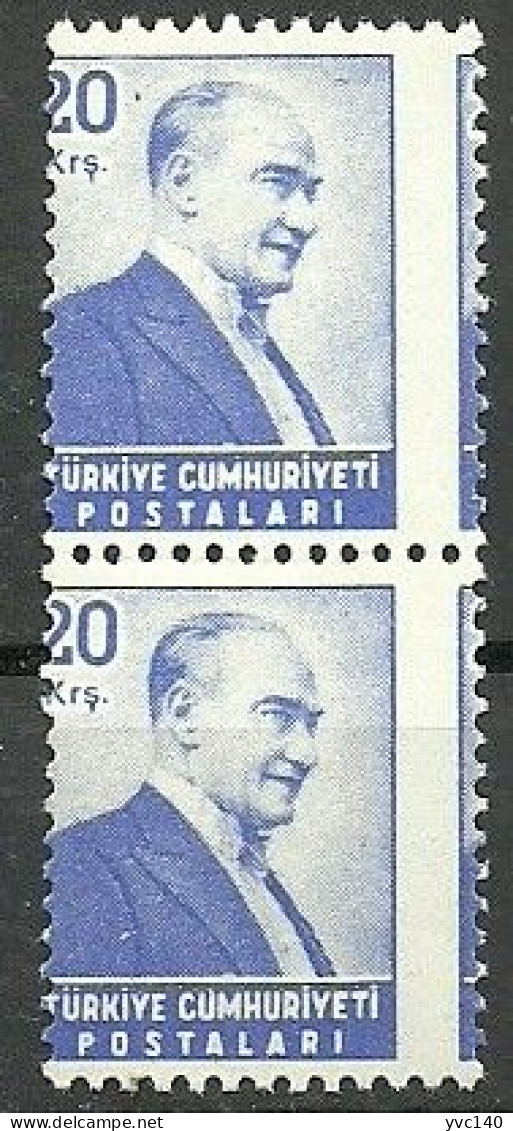 Turkey; 1955 Regular Stamp 20 K. ERROR "Shifted Perf." - Unused Stamps