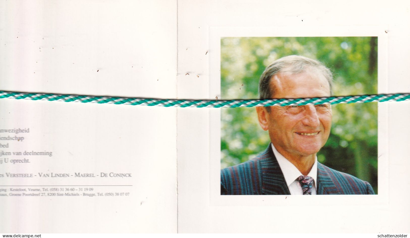 Raphaël Versteele-Maerel, Veurne 1926, 1995. Gewezen Burgemeester De Panne 1965-82. Foto - Todesanzeige