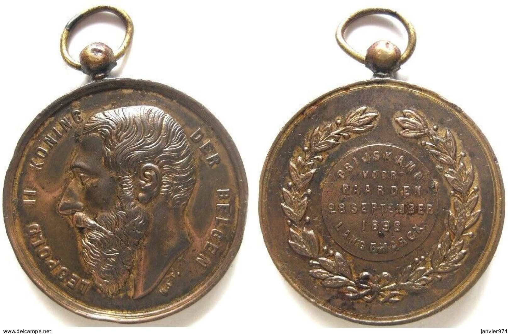 Médaille En Bronze Léopold II. Prijskamp Voor Paarden 26 Septembre 1898 Langemarck, Concours Hippique - Other & Unclassified