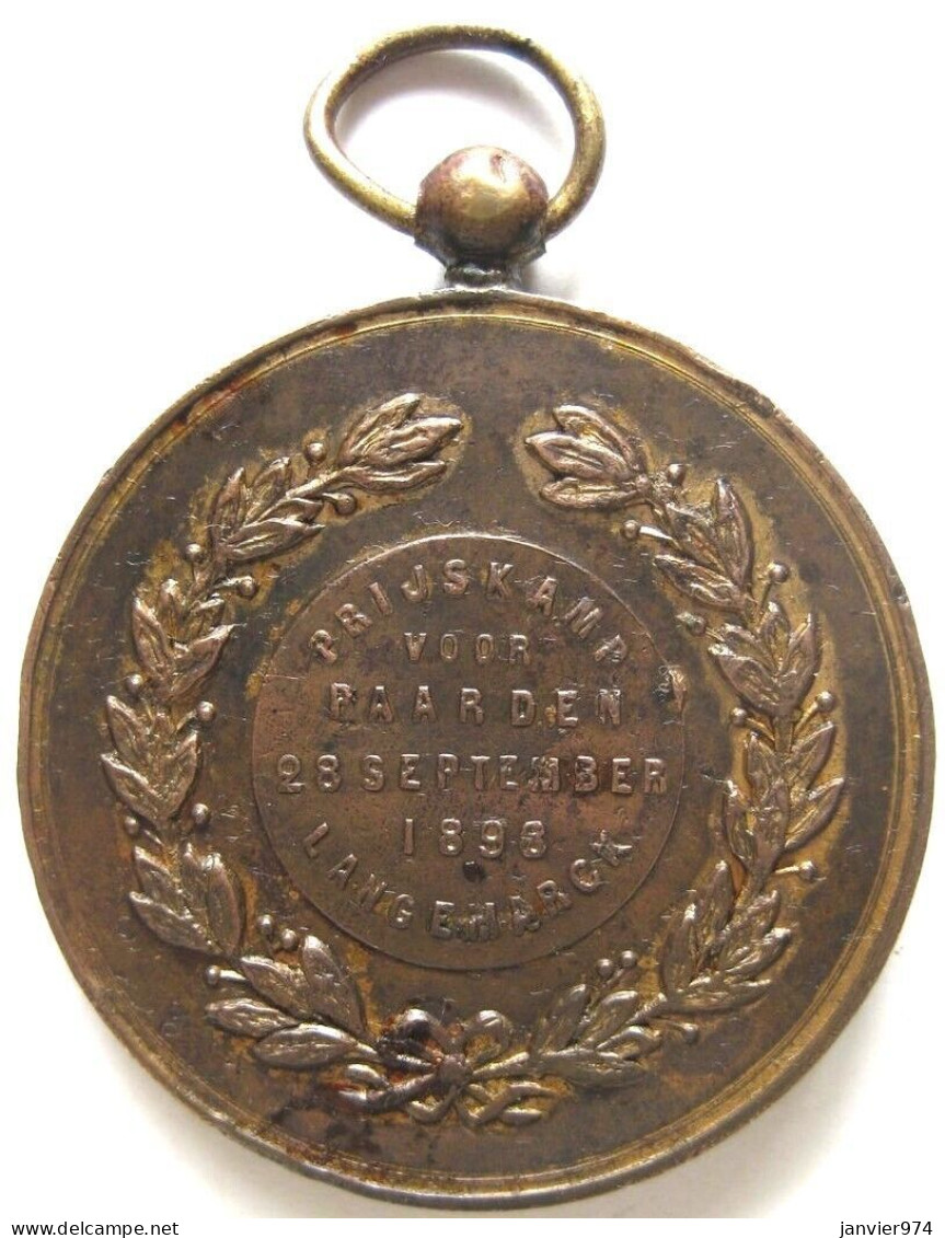 Médaille En Bronze Léopold II. Prijskamp Voor Paarden 26 Septembre 1898 Langemarck, Concours Hippique - Andere & Zonder Classificatie
