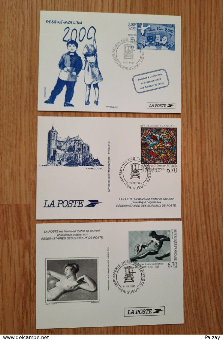 Document La Poste Prud'hon Du Timbre N° 2927 Périgueux 11 12 1995 Mans N° 2859 16 12 1994 An 2000  N° 3260 3 12 1999 - Postdokumente