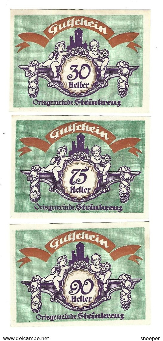 **Austria Notgeld Steinkreuz 30+75+90 Heller  S 1032c Cat Val 9 Euro - Austria