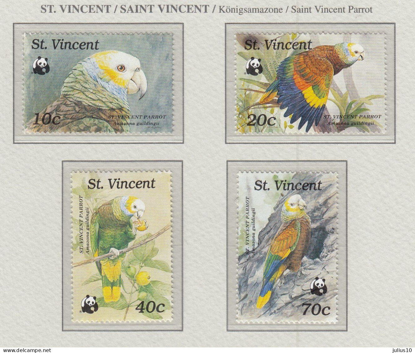 St. VINCENT 1989 WWF Birds Parrots Mi 1222-1225 MNH(**) Fauna 766 - Pappagalli & Tropicali