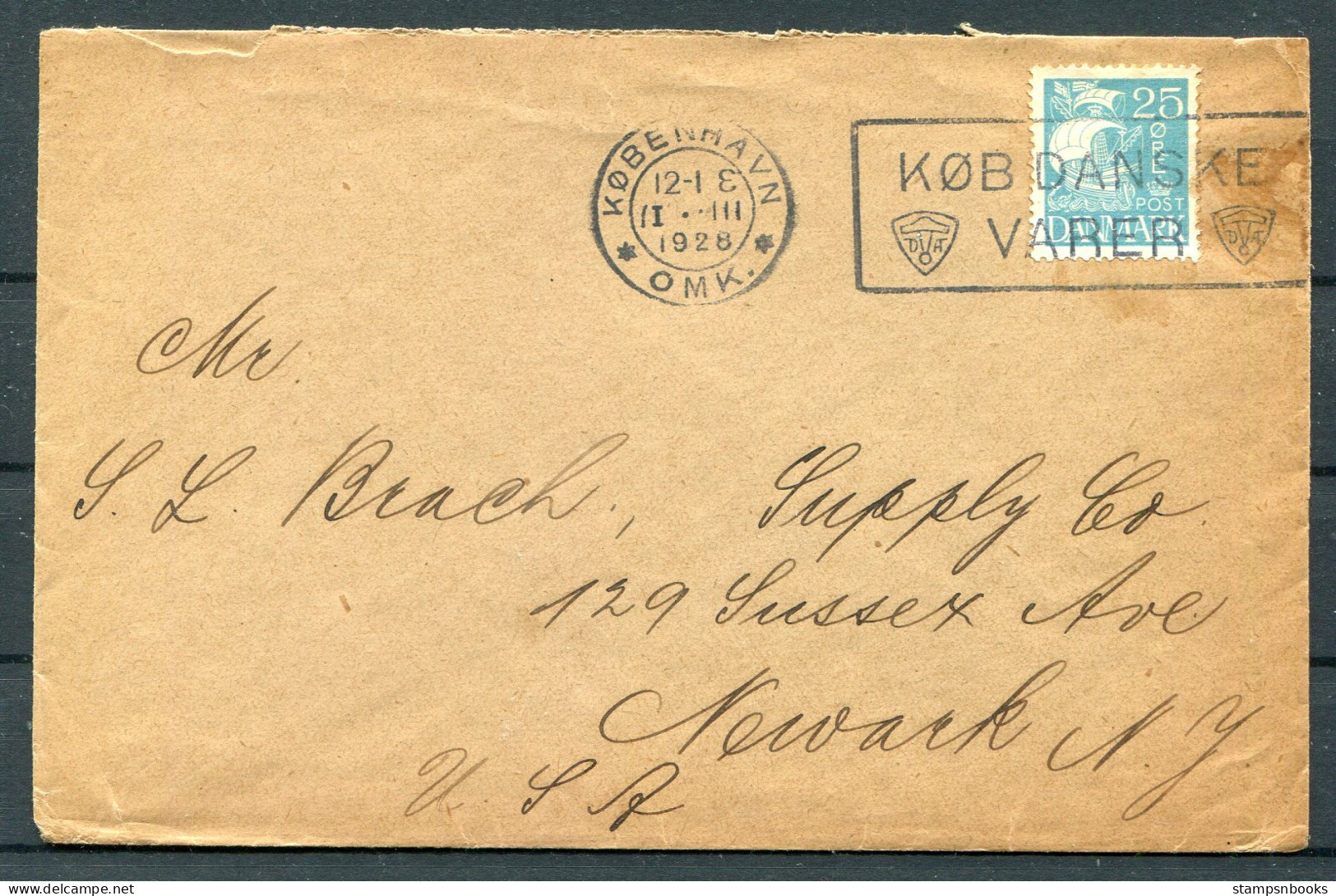 1928 Denmark Copenhagen 25 Ore Cover - Newark USA  - Briefe U. Dokumente