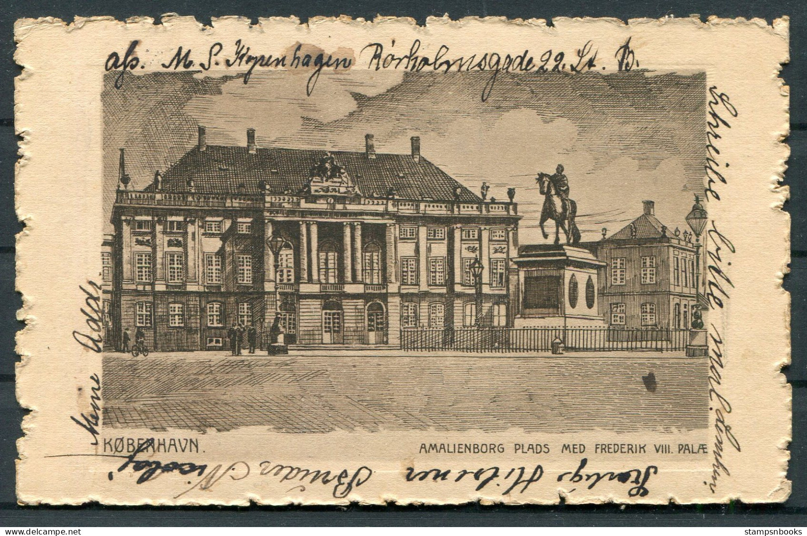 1929 Denmark Amalienborg Palace Postcard, Copenhagen - Hamburg Germany - Storia Postale