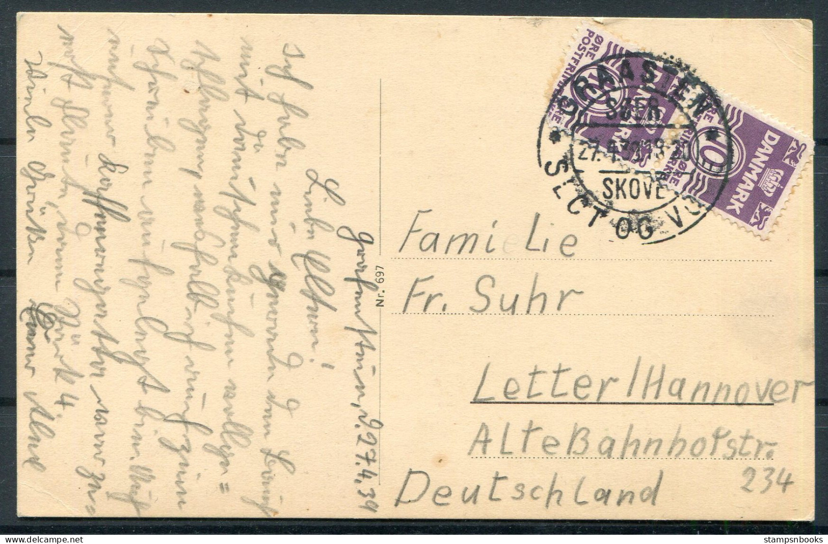 1938 Denmark Graasten Postcard Skove - Hannover Germany  - Brieven En Documenten