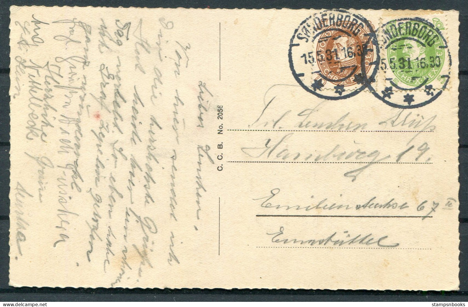 1931 Denmark Sonderborg Postcard - Hamburg Germany  - Brieven En Documenten